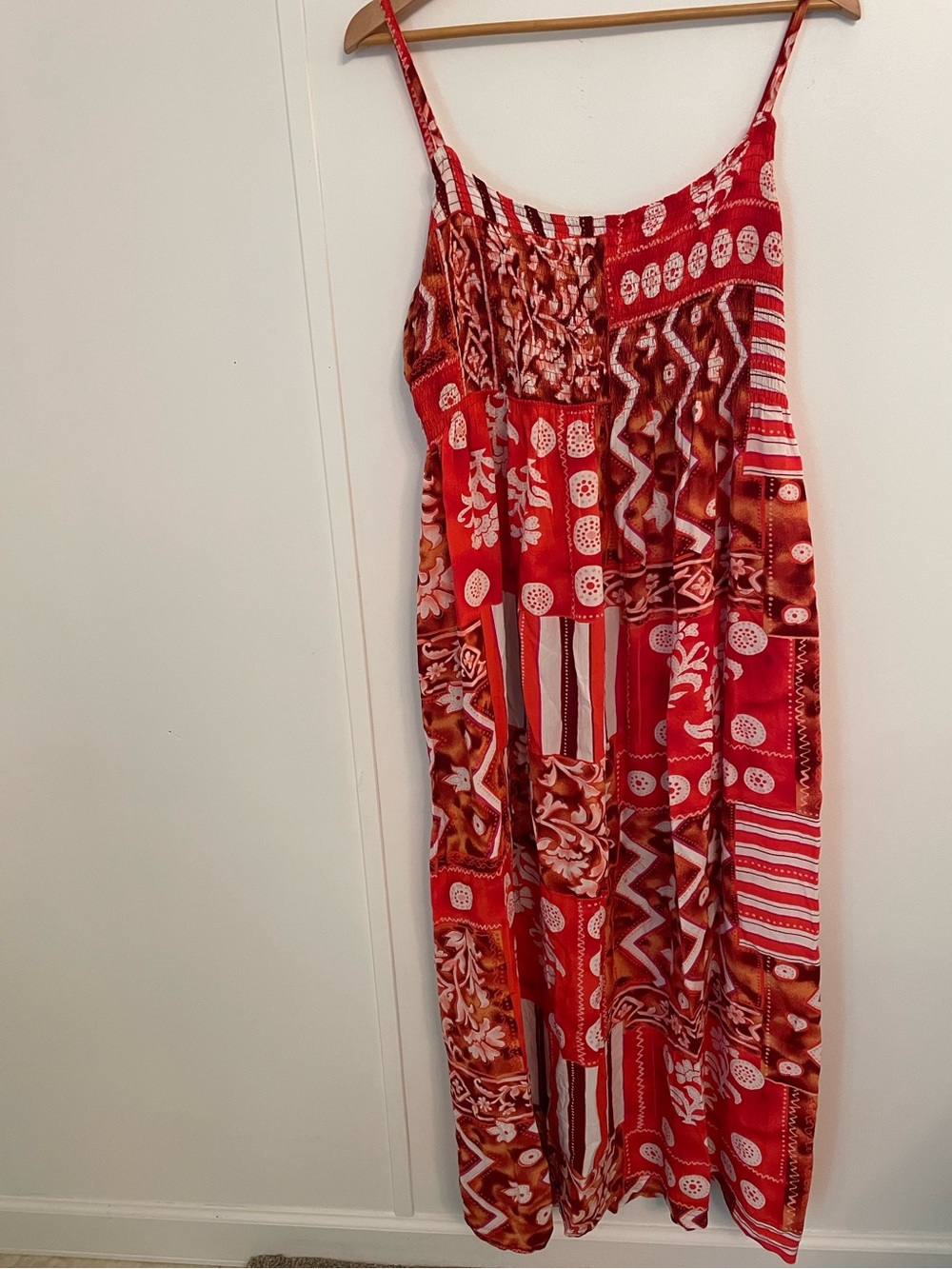 Red Patchwork Print Maxi Dress Size M boho sundress festival Farm Rio Vibes